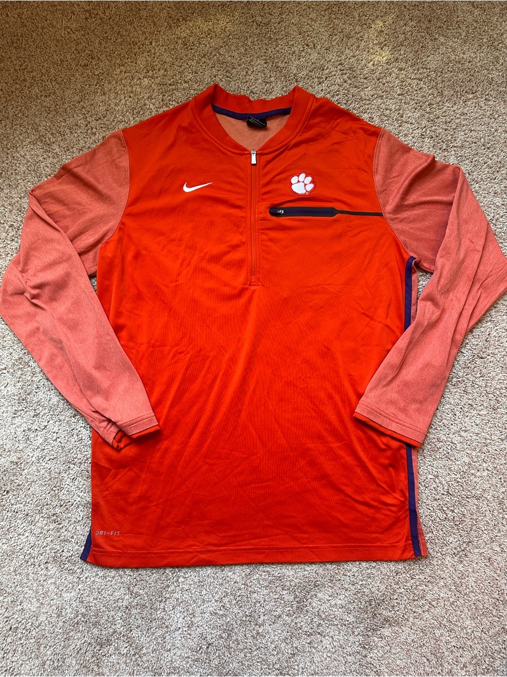 Nike Clemson Tigers Long Sleeve Performance Dri-FIT 1/4 Zip Pullover Men's Large